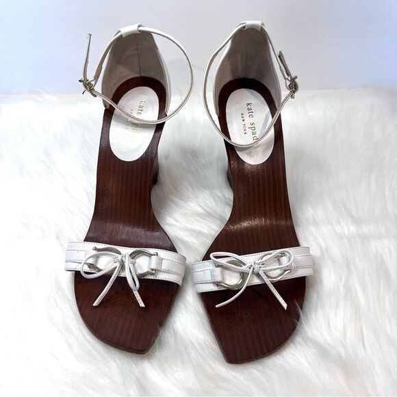 KATE SPADE NY WOMEN’S WOOD WEDGE HEELS STRAPPY WHITE SANDALS SIZE 10 - Picture 10 of 10